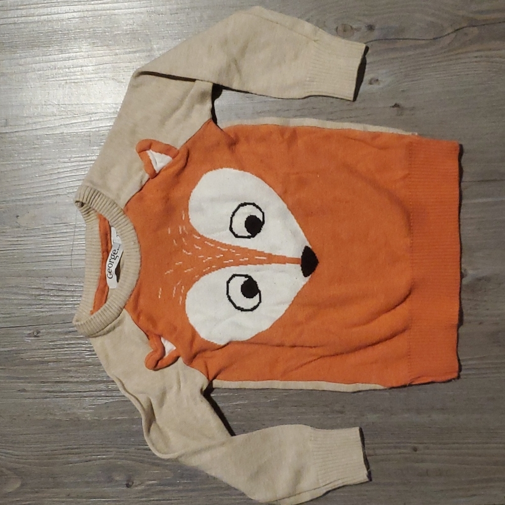 💚 George | Toddler Fox Sweater | 2T | Tan & Orange